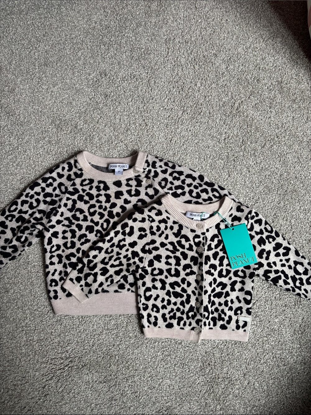 Posh Peanut Cream & Black Leopard Knit Cardigan Sister Set